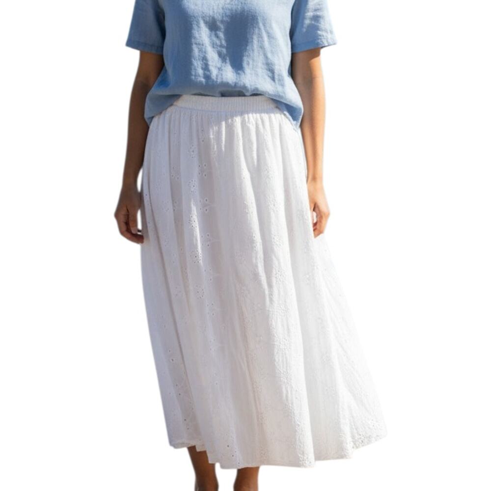 Choices White Eyelet Paneled Cotton Midi Skirt Flowy Boho Size XL